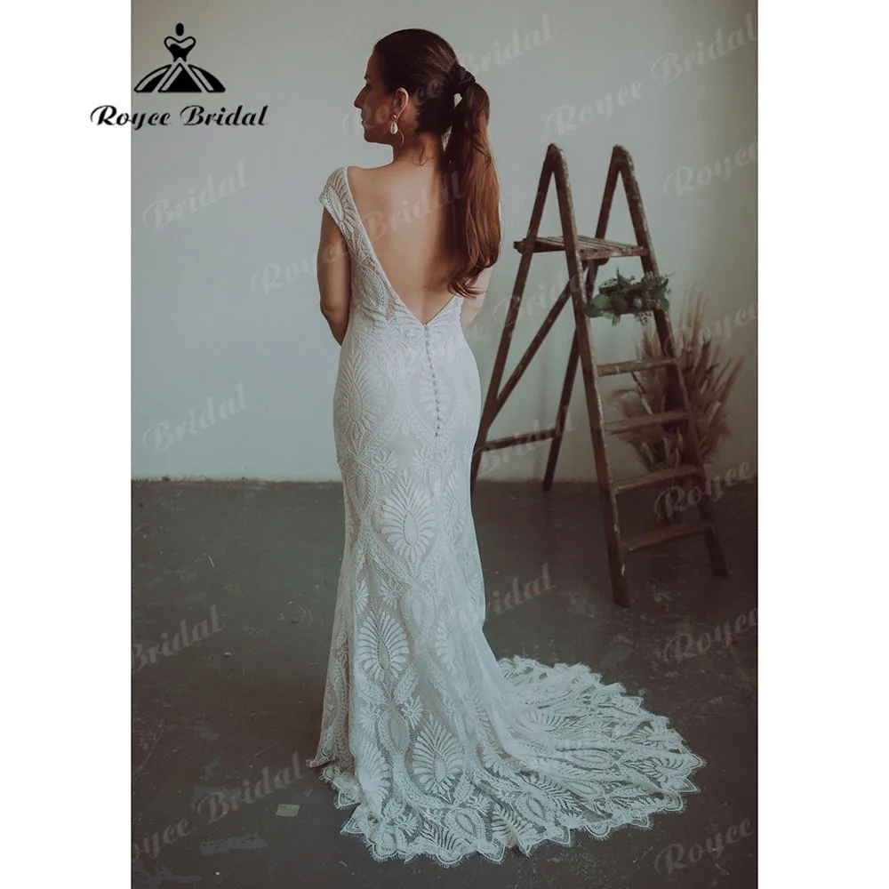 Modest Bohemian Boho Cap Sleeve Allover Lace Backless Mermaid Wedding Dress Women 2025 Bridal Gown Customized vestido de noiva