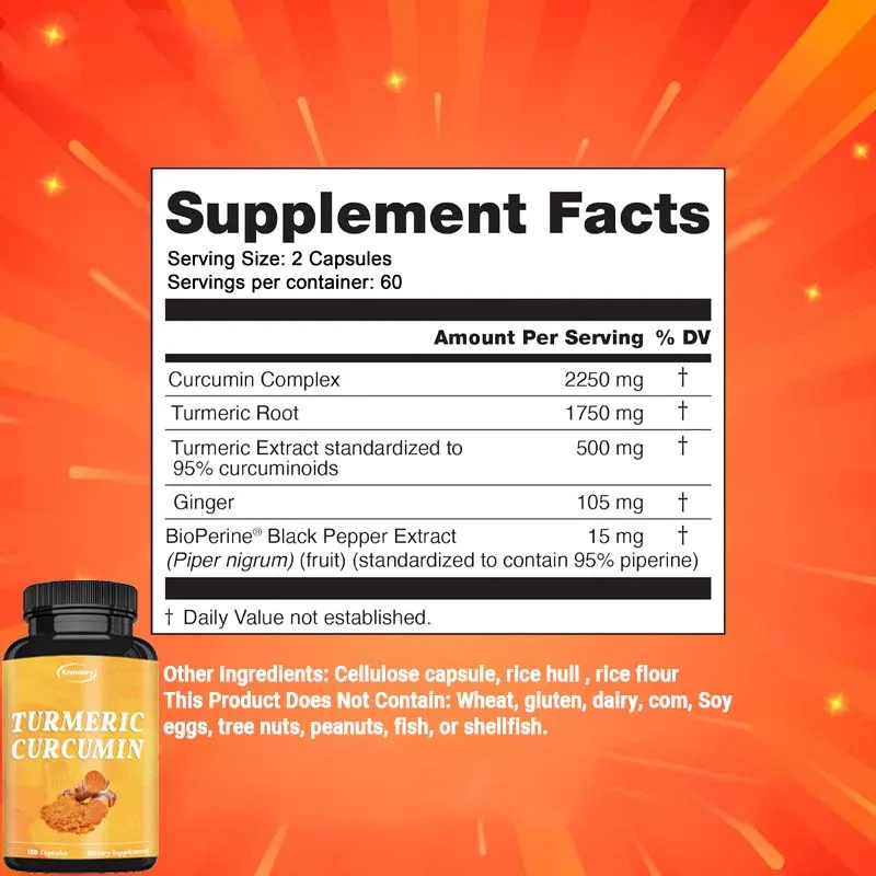 Turmeric Curcumin Capsules - with 95% Curcuminoids - for Joint, Digestive & Immune Support, Antioxidant - 120 Capsules