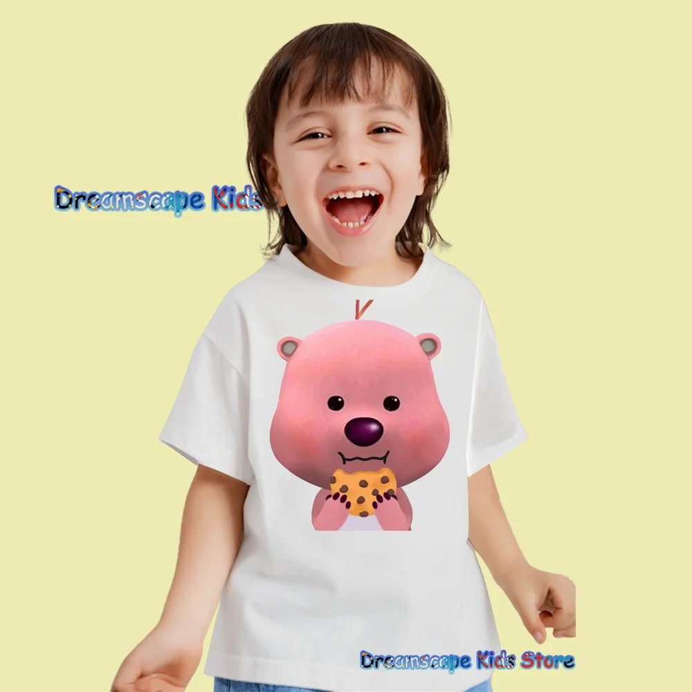 Loopy Eat Cookies Cartoon Cute Illustration Printed T Shirts Summer Short Sleeve Child Clothes Kids Casual Style Tees Tops