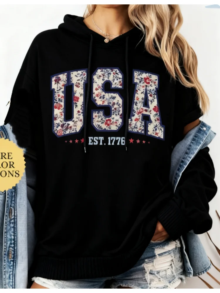 American Girl Shirt USA Est 1776 hoodie Comfort Colors Floral USA Hoodie Girly 4th of July Hoodie Patriotic Women Hoodie Flower