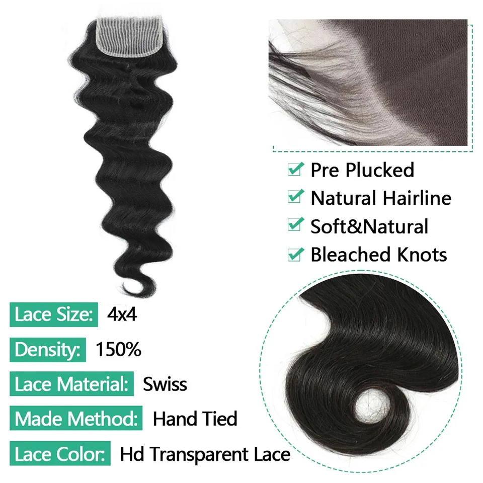 바디 웨이브 4x4 레이스 클로저 22인치 합성 헤어 레이스 프론트 내추럴 블랙 고온 섬유 여성 코스프레 및 데일리용