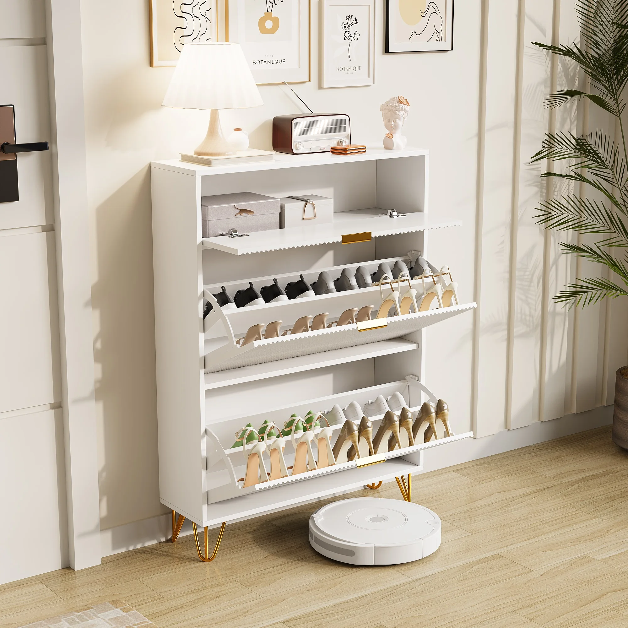 Superaly, armoire à chaussures ultra-mince à rabat 80×24×118,5 cm, armoire à chaussures pour entrée, armoire de rangement anti-poussière, gain de place, étagère à chaussures haute capacité pour petits appartements, armoire d'entrée, blanc