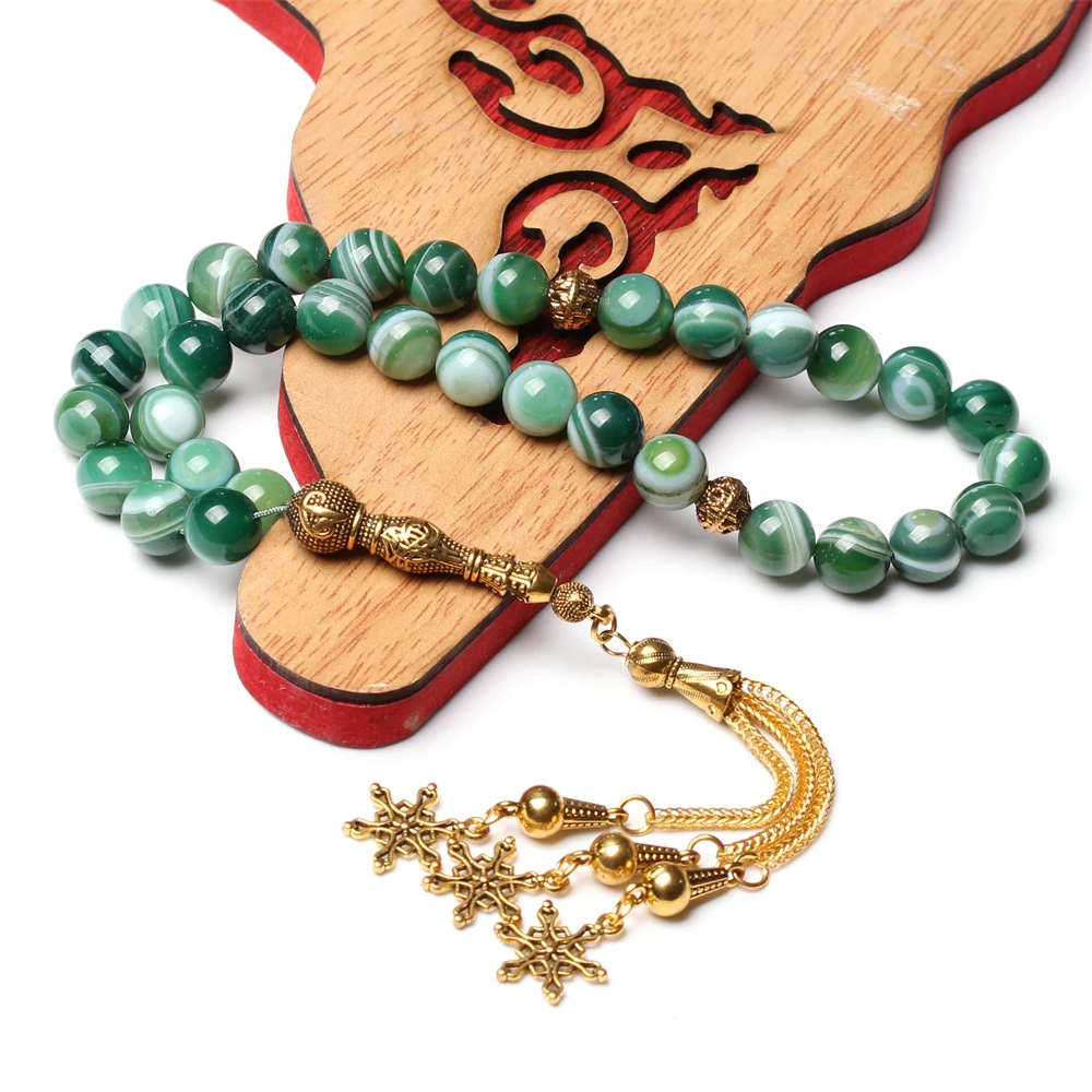 

Natural agate Tasbih Ramadan gift green Tesbih prayer beads Muslim misbaha bracelets islamic rosary onyx mesbaha tasbeeh