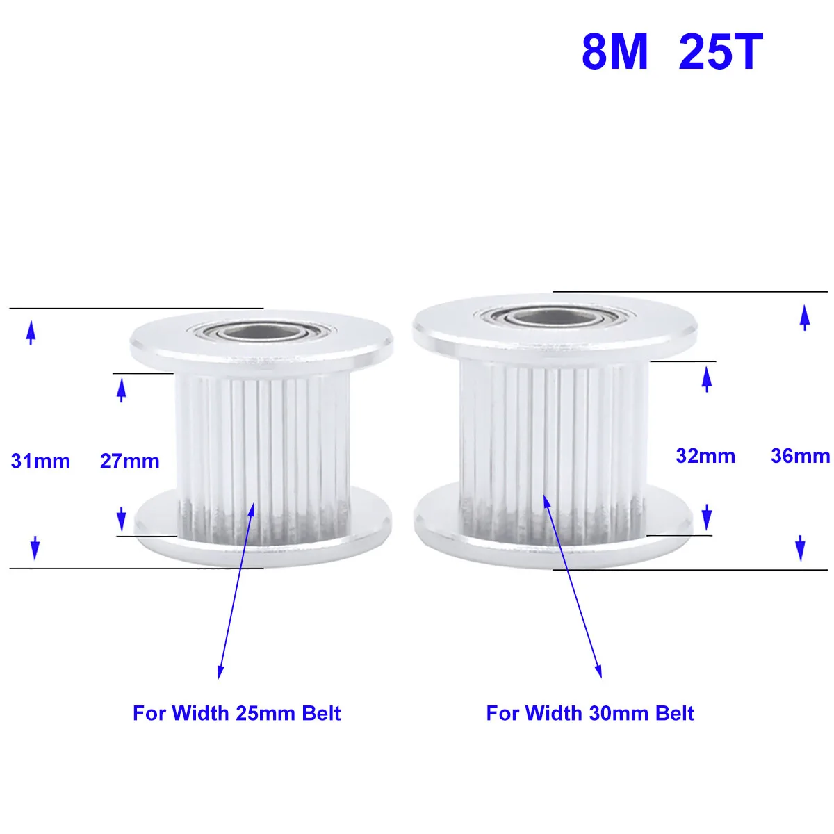 25 Teeth HTD 8M Idler Timing Pulley Aluminum Synchronous Driven Wheel Bore 10/12/15/20/25/30mm For Width 25 30mm 8M Timing Belt