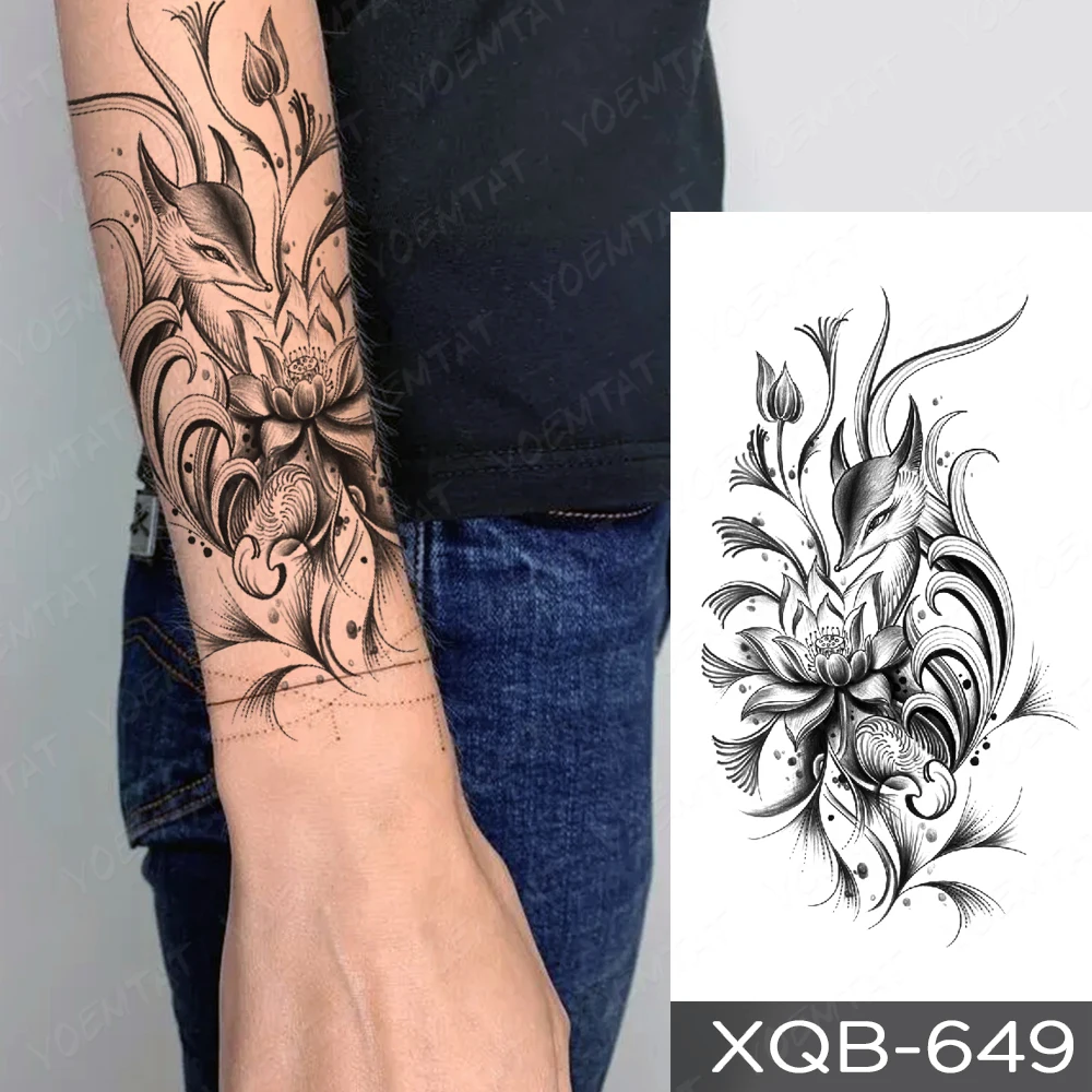 Zwarte Chinese Flying Dragon Waterdichte Tijdelijke Tattoo Sticker Slang Tijger Vos Totem Mannen Tatoeages Vrouwen Arm Body Art Nep Tatoo