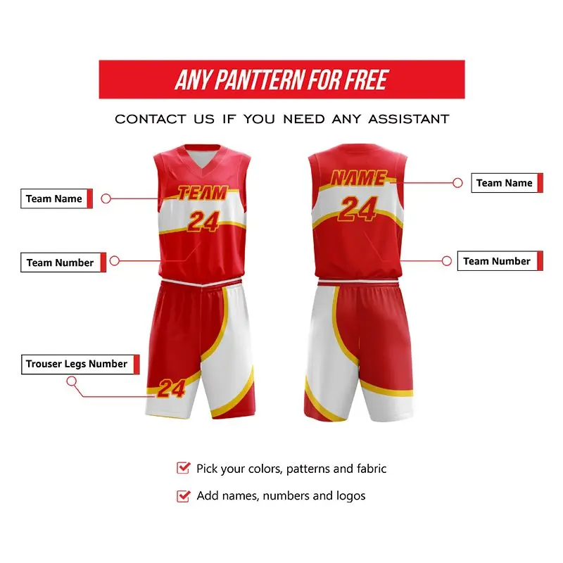 

Full Customized Reversible Basketball Jersey, Sport Uniform Shirts Top For Kids with Name and Number