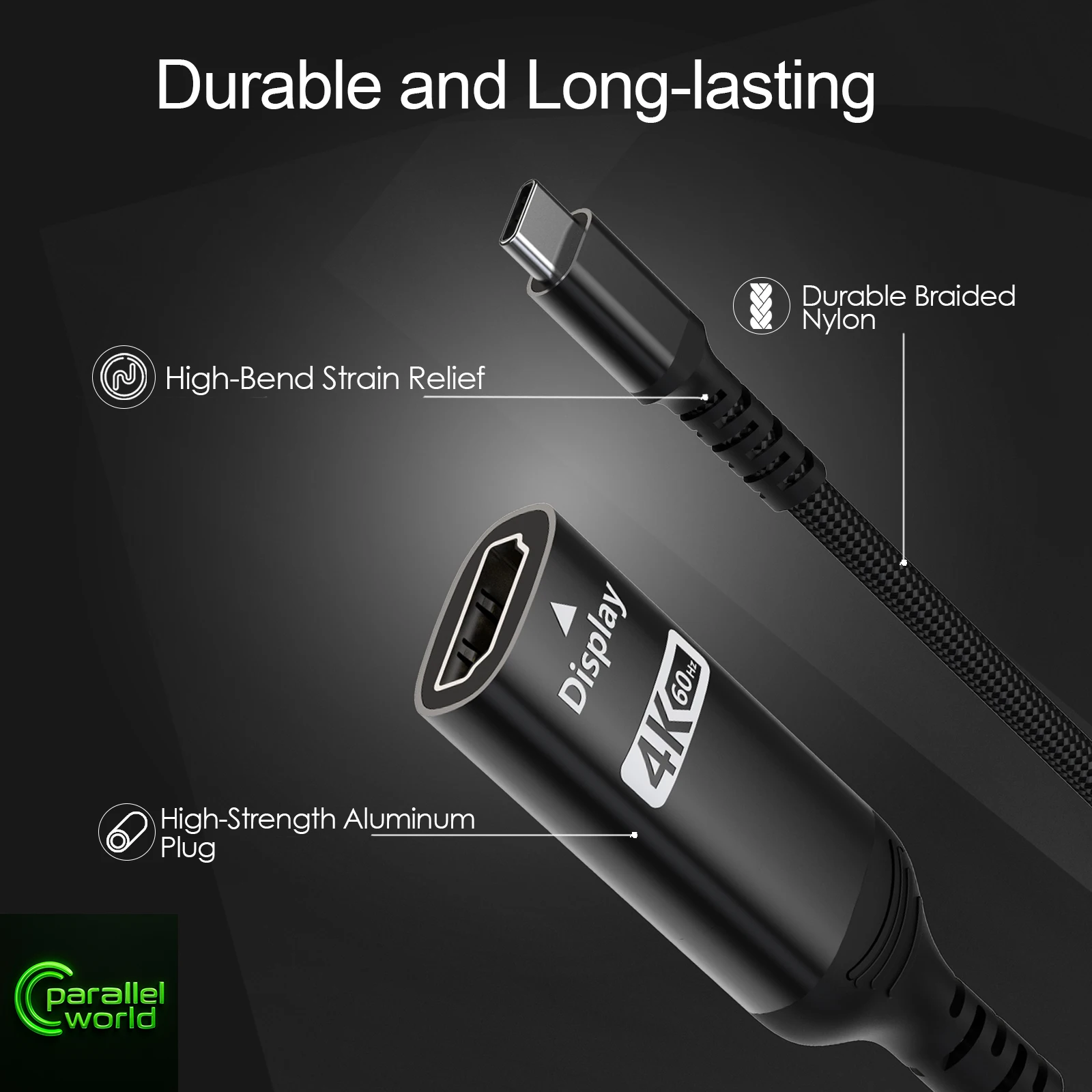 محول USB-C إلى HDMI متين 4K Ultra HD 60 هرتز، محول أنثى من النوع C إلى HDMI لجهاز MacBook Pro، iPad Pro، Galaxy S24، Windows L