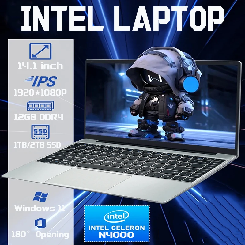 14,1 inch zakelijke laptopcomputer Windows 11 Pro Office Gaming Notebook PC Intel Celeron N4000 Computer draagbare notebook WiFi