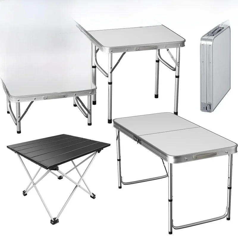 BRIEFNESS Table de Camping Pliable Réglable en Hauteur - Portable pour Jardin, Barbecue, Intérieur/Extérieur - Robuste avec Poignée - Idéale Petits Espaces