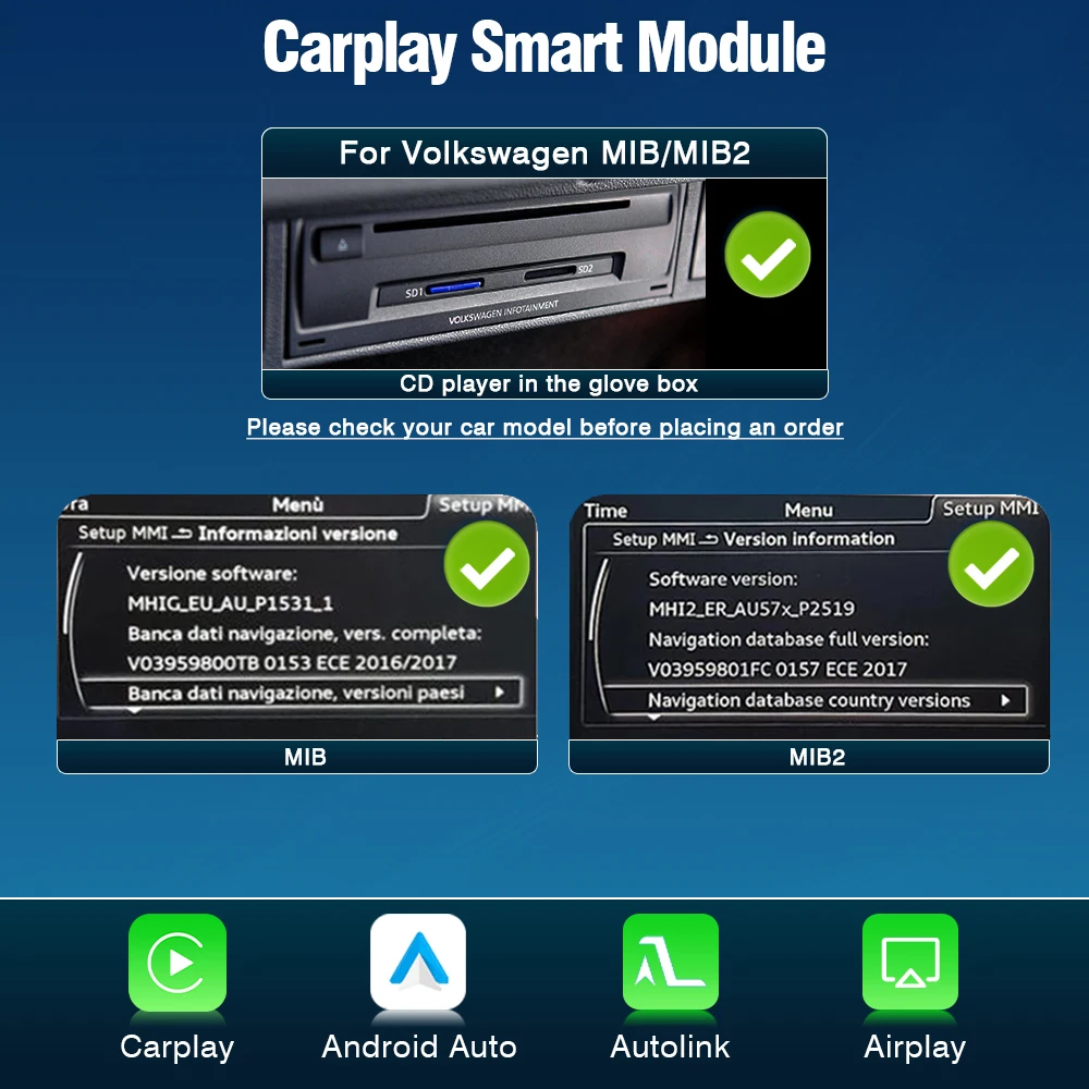 AUTOTOP Draadloze Android Auto Carplay Module Box Voor Skoda Octavia Polo Golf7 Passat Arteon Scirocco T-Cross Tiguan MIB MIB2