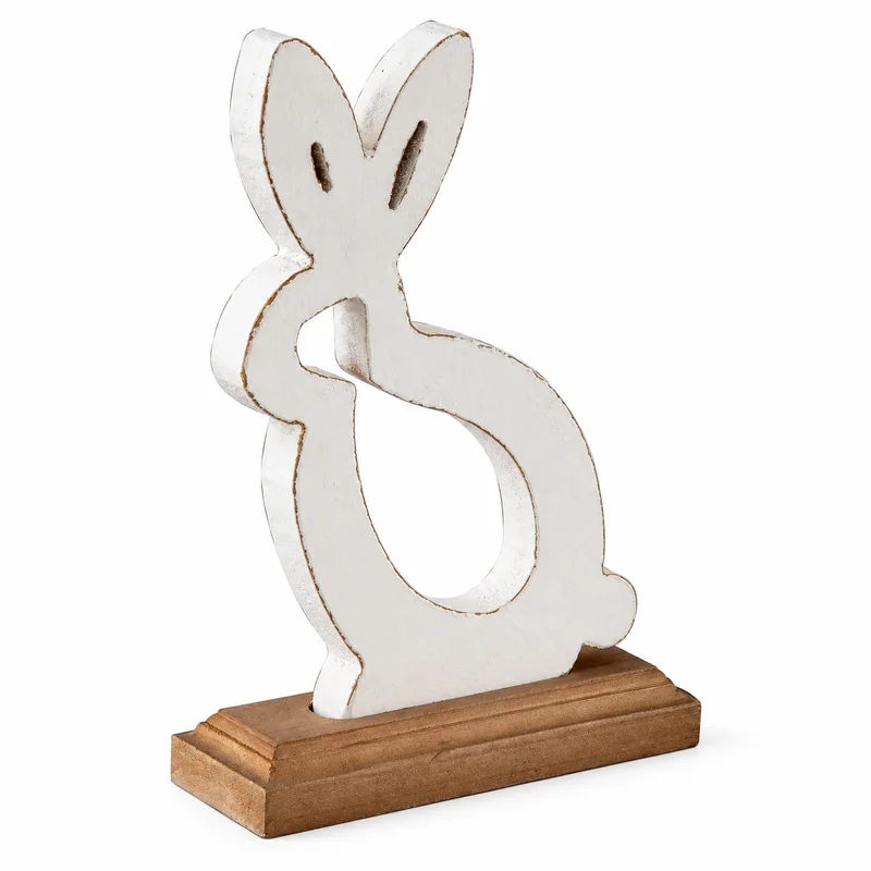 Vintage Wooden Rabbit Tabletop Decor Distressed White Bunny Figurine Rustic Farmhouse Easter Shelf Mantel Home Ornament Gift Art