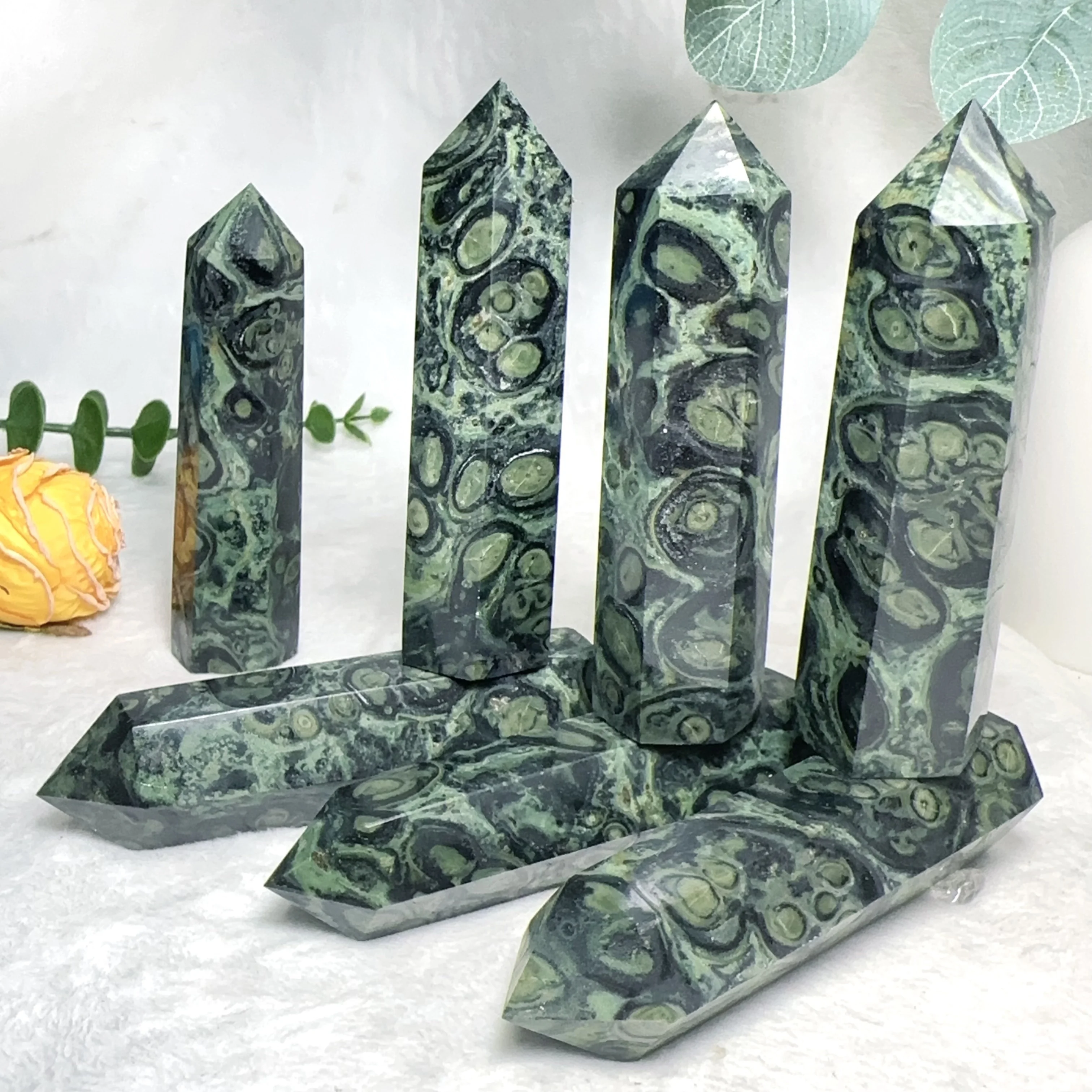 Elegant Green Kambaba Jasper Crystal Quartz Tower - Perfect For Home & Office Decor, Yoga, And Meditation Versatile Indoor Gift