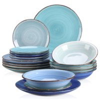 Vancasso BONITA Blue 18/36 Piece Dinnerware Set of Dinner plates, Soup Plates, Dessert Plates Earthenware Service for 12 People