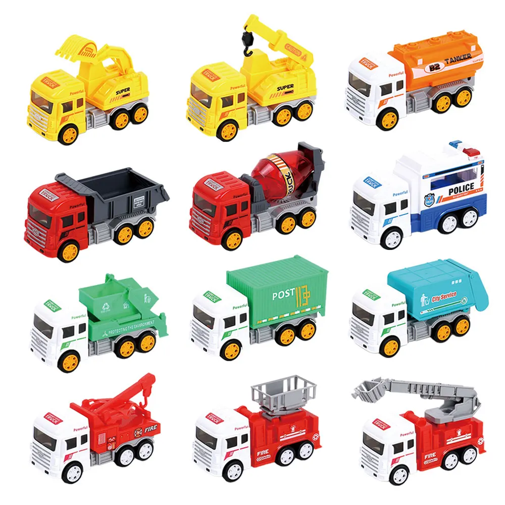 City Mini Car 12 kinds set/heavy duty fork crane forkget dump truck ready-Micon police car sanitary car environmental beauty car post even state-owned fire vehicles