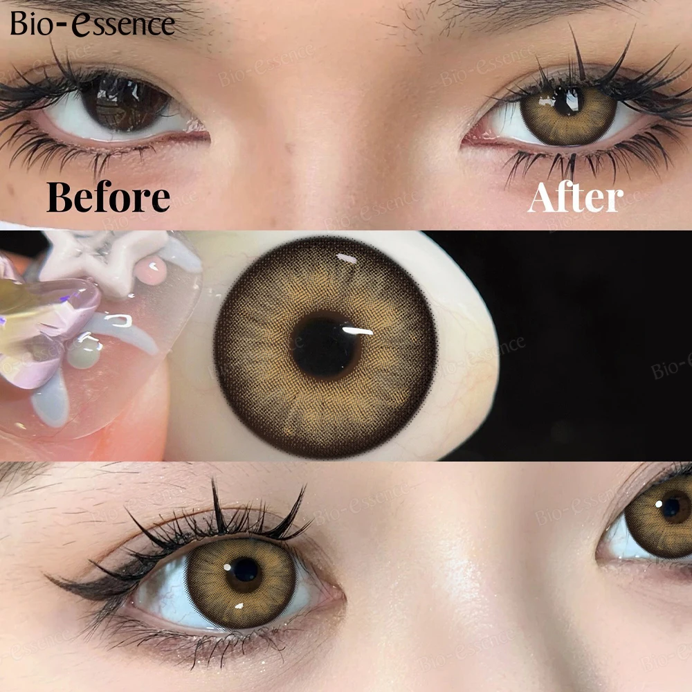 Bio-essence 0~-6.00 Myopia Lenses 1 Pair Colored Contact Lenses with Degree Natural Look Eye Contact Prescription Lenses Blue