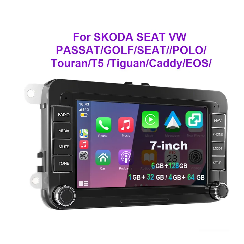 ESSGOO Autoradio Android15 7" 4+64 GB / 6+128 GB für VW Golf 5 6 Passat Polo 6R Touran Tiguan Caddy EOS Jetta Seat Skoda Wireless CarPlay Android Auto GPS Navigation RDS FM Bluetooth Mirror Link