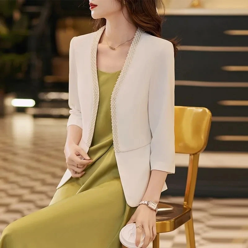 

White Black Suit Coat Women Spring/Summer 2023 New Casual Female V-Neck Blazers