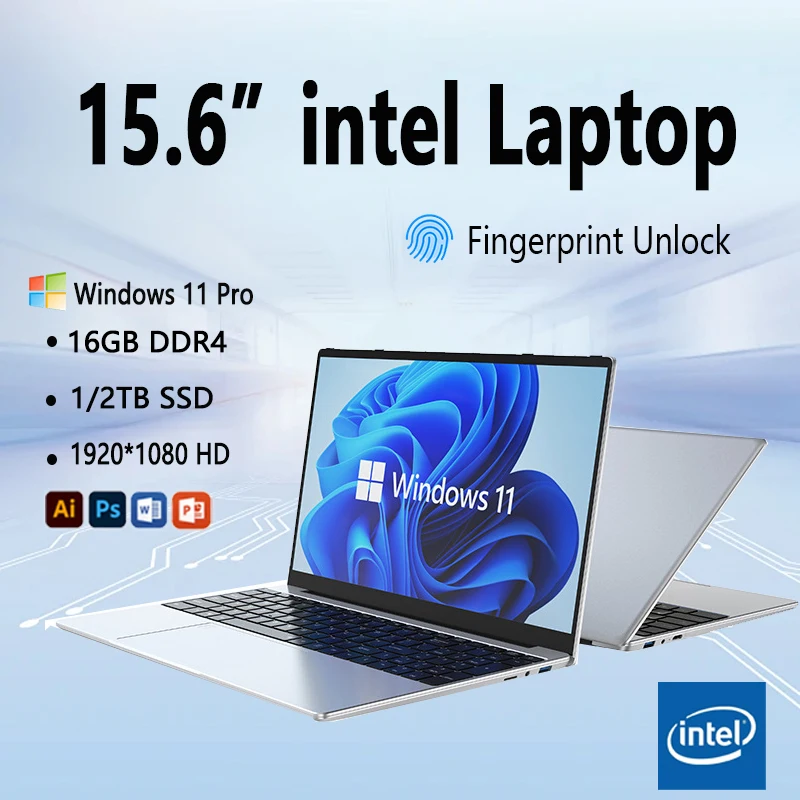 FUCHU Nieuwe 15,6 inch zakelijke laptop PC Windows 11 Pro Intel Celeron N4000 16 GB RAM 1 TB 2 TB SSD Laptop Kantoorcomputer