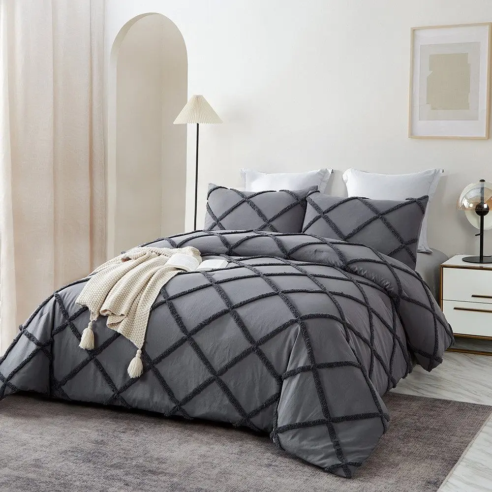 Beddengoedset met knoopstiksels 135x200, 155x220, 200x200cm, geborduurde shabby chic dekbedovertrek