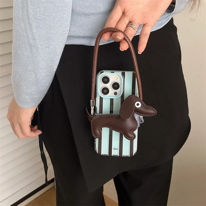 Dachshund Back Clip for iPhone 14 15Pro Max, New Strap Diagonal Silicone 12 13Pro Phone Case Premium Touch Wristband