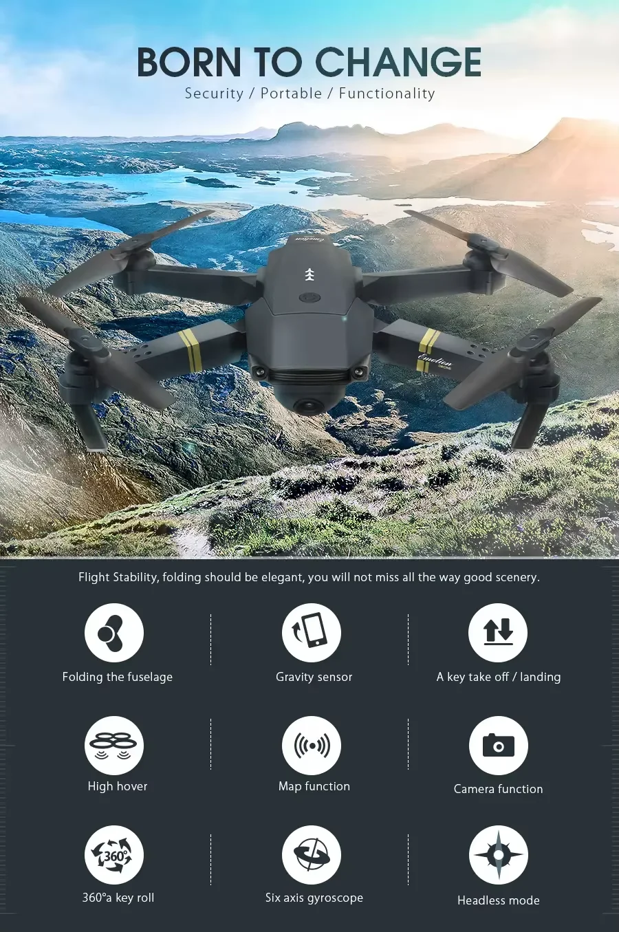 E58 Quadcopter Hd Wifi Fpv Drone 1080P Single Camera Altitude Hold Rc Foldable Drone Helicopter Gift Toy Aerial Photography