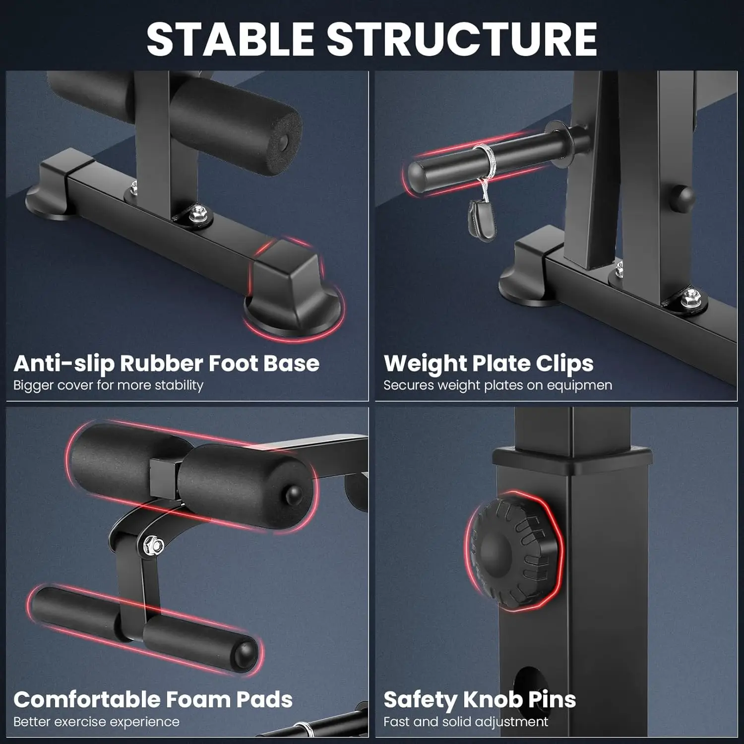 Set da banco 6 in 1 660lbs con Squat Rack, Set da panca con supporto per bilanciere, allenamento per l'allenamento della forza inclinato regolabile