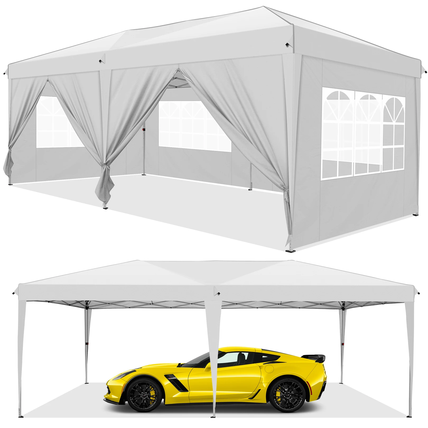 3x6m Pop-up Gazebo Foldable Party Tent with 6 Sidewalls, Easy Assembly for Weddings, Commercial Use, UV50+ Protection Steel Frame