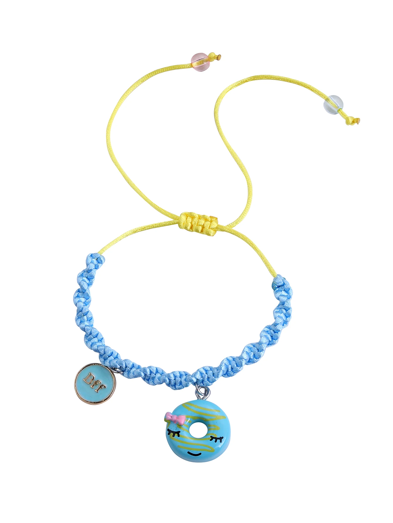 قطعتان من أساور الصداقة الساحرة على شكل دونات باللونين الأزرق والوردي - أساور حبل لطيفة مصنوعة يدويًا قابلة للتعديل للفتيات وأفضل الأصدقاء