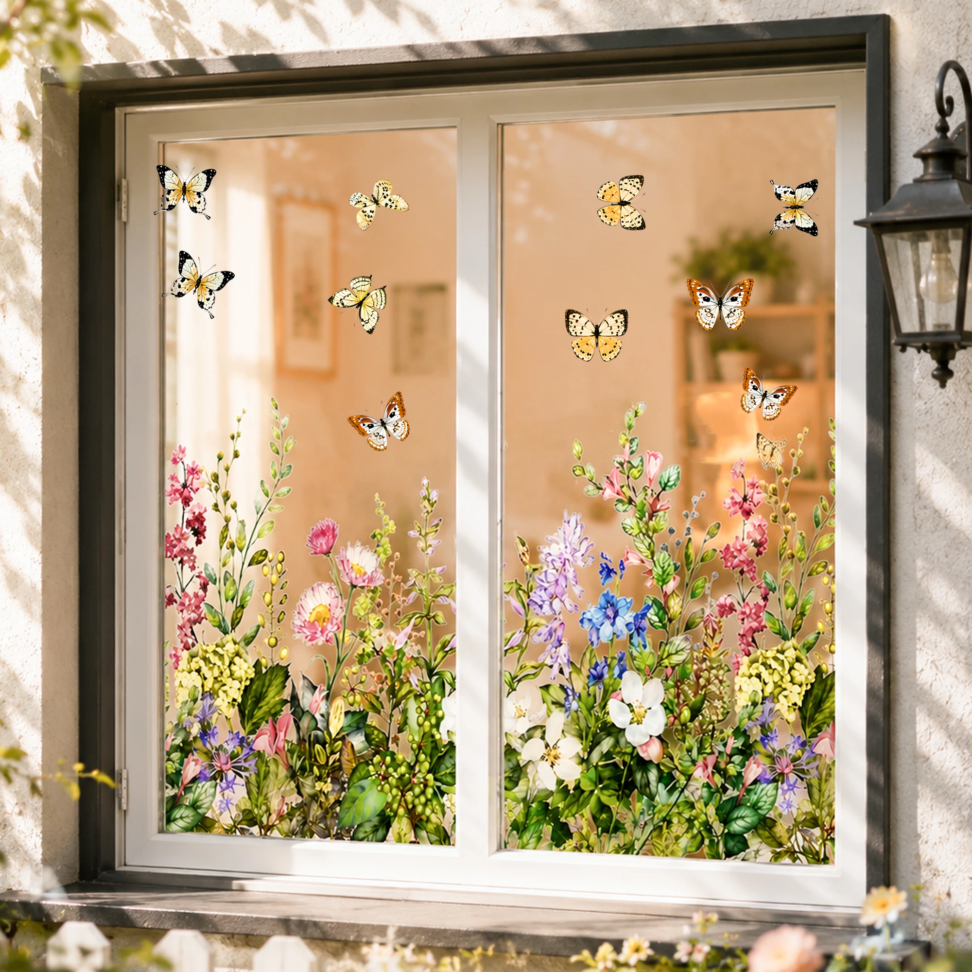 1 Stück 30x60cm Blumen-Fenster-Sichtschutzfolie Glastür Schlafzimmer Badezimmer Abnehmbare Statische Haftfolie Wildblumen Schmetterling Fensterdekoration – Detail 3