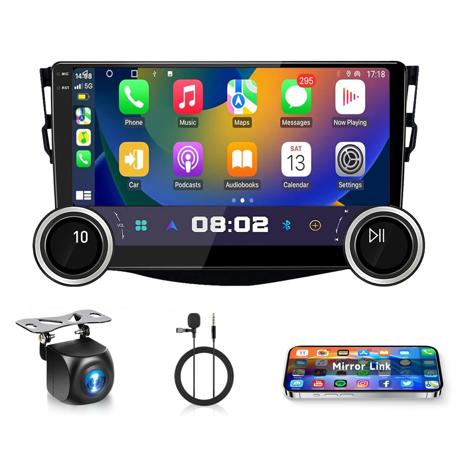 10.1‘’ Android Radio for 【Toyota Rav4 2007 2008 2009 2010 2011】Dual Knobs Car Stereo IPS Touchscreen with Carplay Android Auto