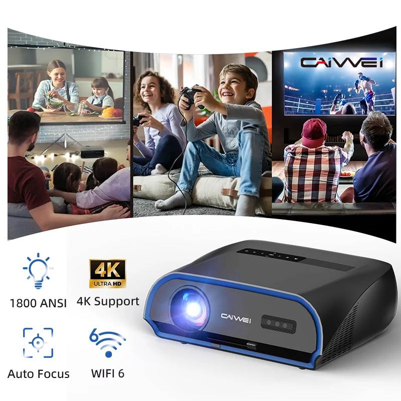 

CAIWEI A10R Full HD 1080P Projector 4K 1800ANSI Auto Focus Wifi 6 Android Home Theater Cinema Video Outdoor Smart LED Projectors