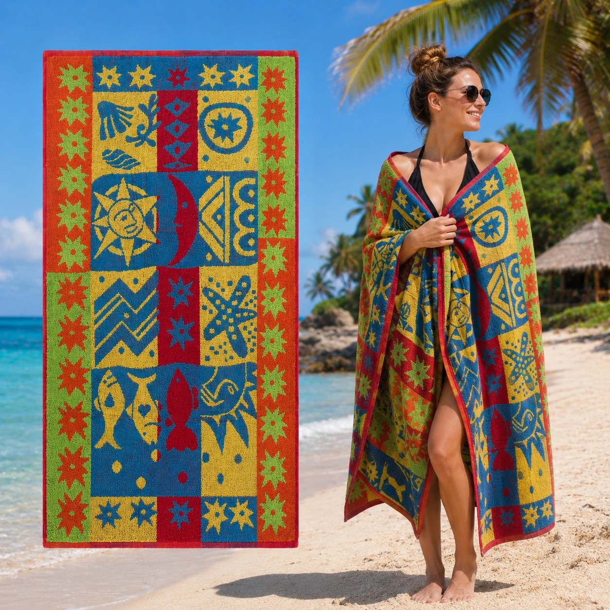 Strandlaken 90x160 cm van 80% katoen en 20% polyester, zacht, absorberend en sneldrogend, voor zwembaden, stranden en reizen, voor volwassenen, verkrijgbaar in 6 designs