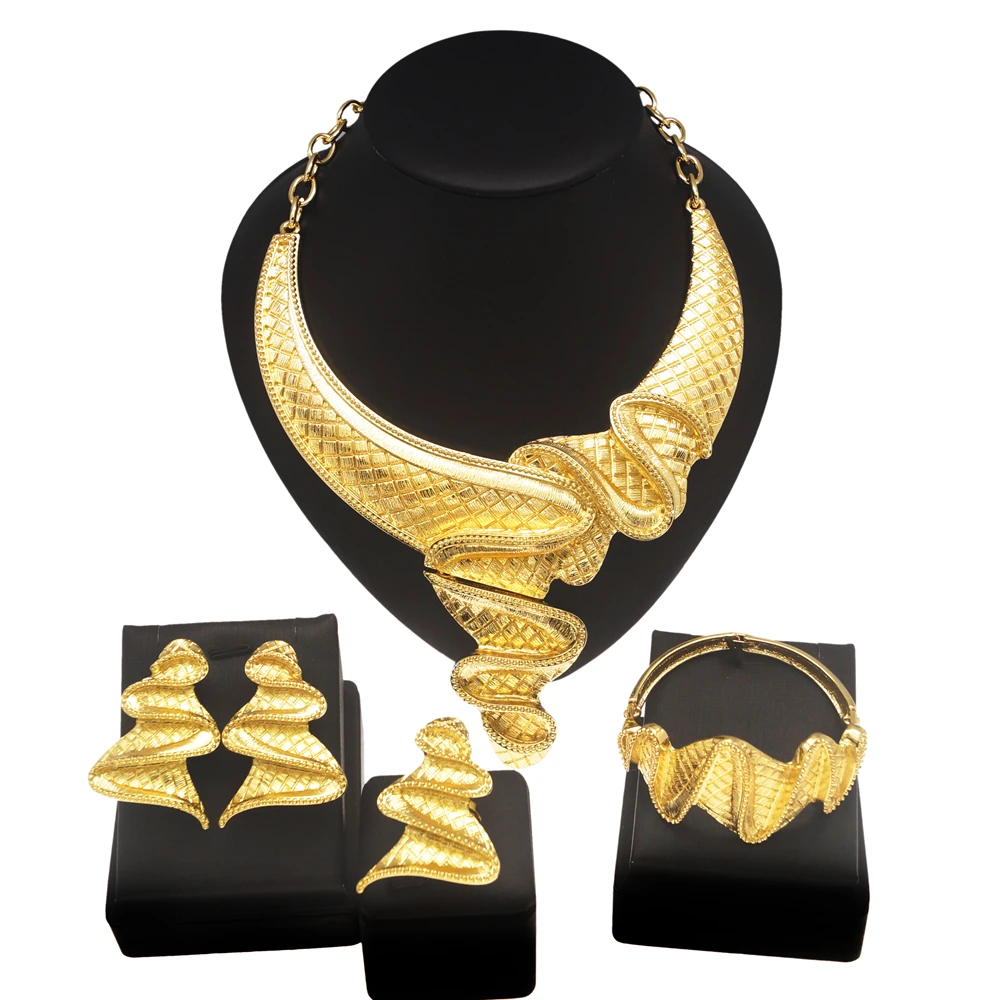 

Jewelry Sets For Women Necklace And Earing 24k Gold Plated Silver Plated Ring Bracelet Dubai Bridal Jewelry Accessories Yll