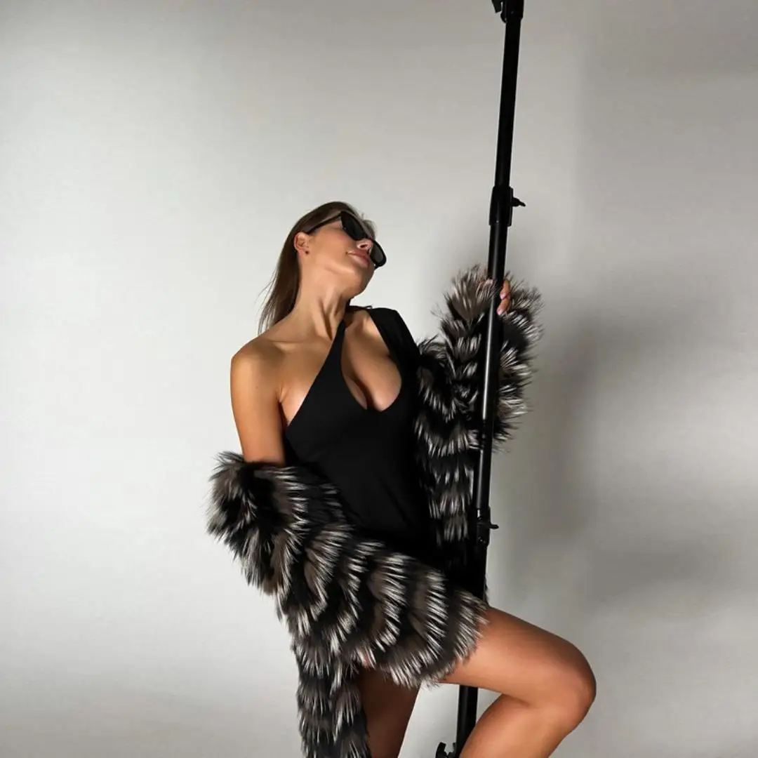 High Quality Natural Silver Fox Fur Coat Stand Collar High Street Casual Women Genuine Leather Silver Fox Fur Coats Long Outwear