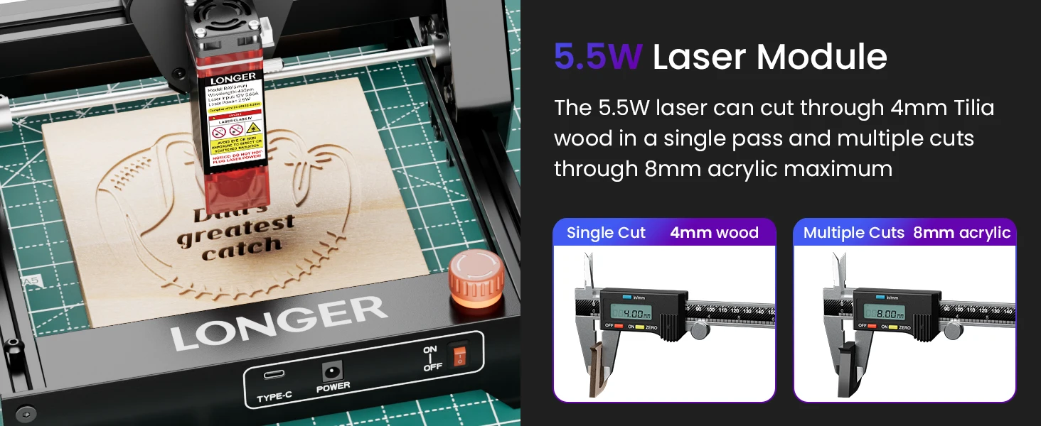 LONGER Ray5 Mini Lasergravierer 5.5W 3.5W Kompakt Tragbar WLAN DIY Holz Leder Metall Laser Gravurmaschine LightBurn LaserGRBL – Detail 6