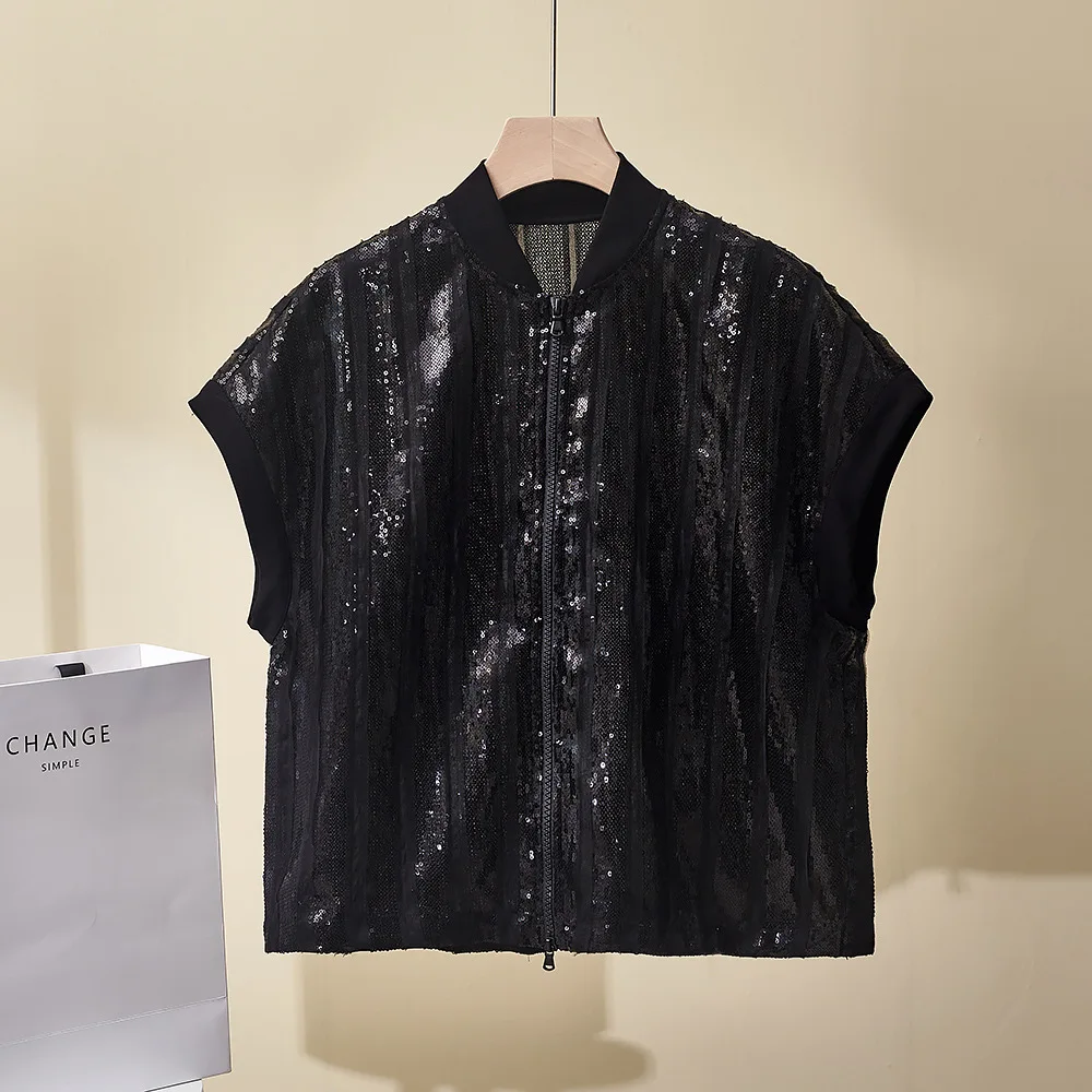 女性の夏の新しい重工業ノースリーブトップオールマッチシルクベストジャケットカーディガン