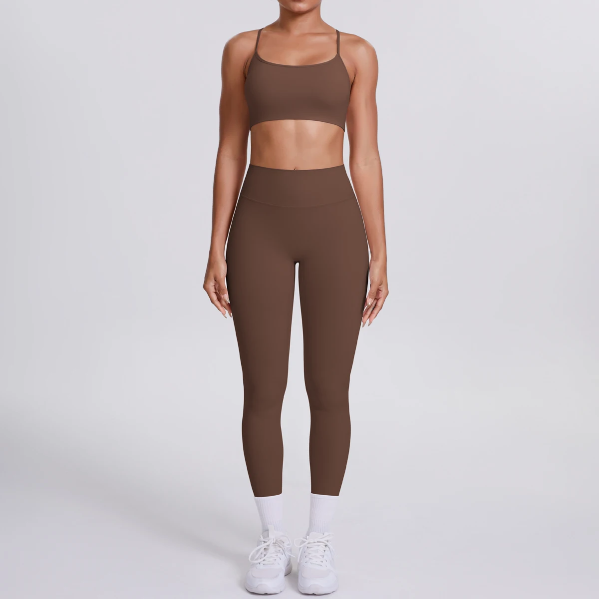 Yoga-Anzug, Sport-Set, Fitnessstudio, nahtlos, stoßfest, Sport-BH, Damen, hohe Taille und Hüften, eng, pfirsichfarbene Gesäßhose, Damen-Sportbekleidung – Detail 7
