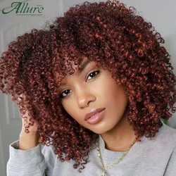 Short Redish Brown Curly Wigs With Bangs Human Hair Black Women Wear to Go Wigs Highlight Brown Curly Brazilian Hair Wigs Allure