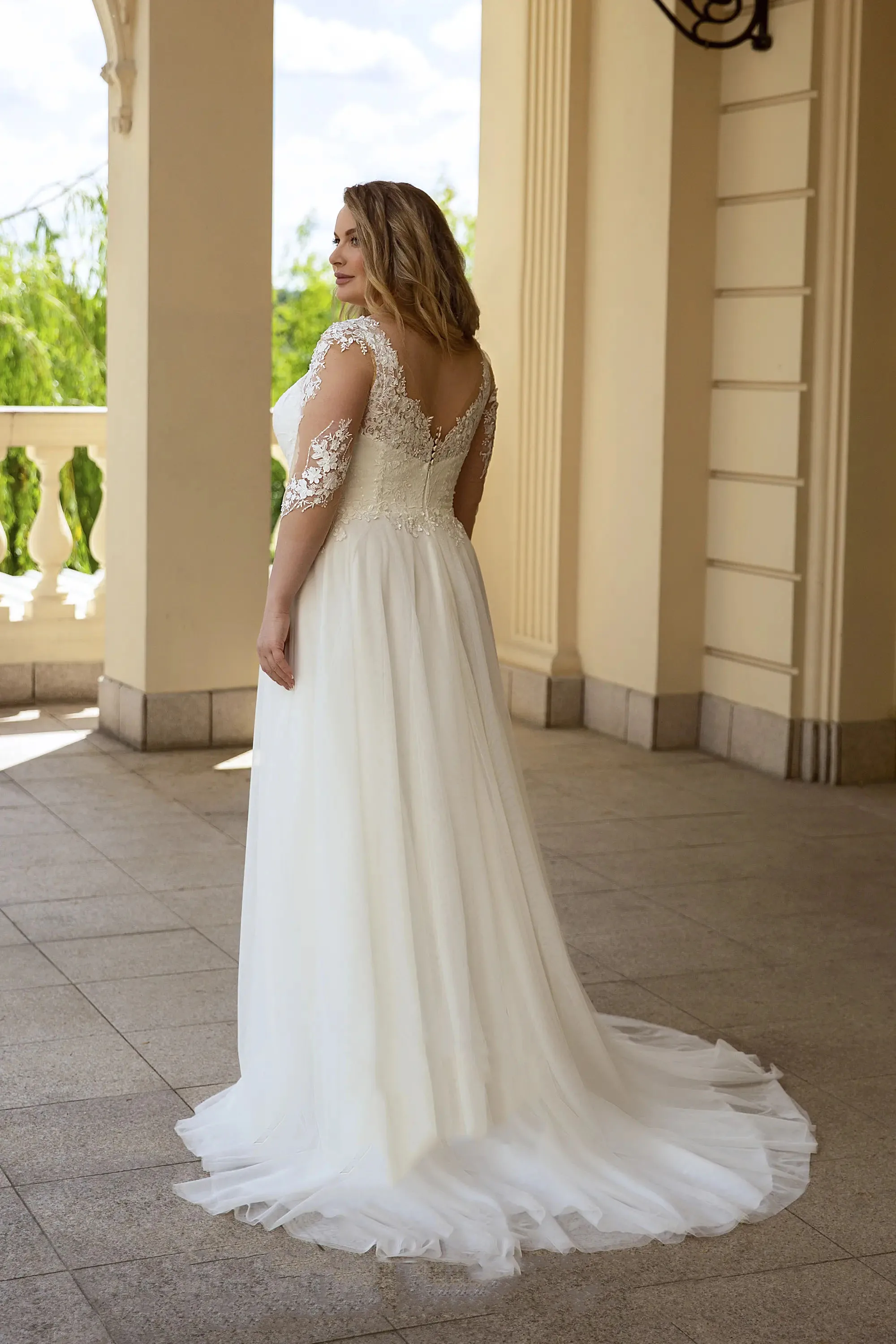 EVON BRIDAL Elegante Spitze Tendernes Applique Tüll Halbarm V-ausschnitt Hochzeit Kleid Plus Größe A-Line Vestidos De Novia Angepasst