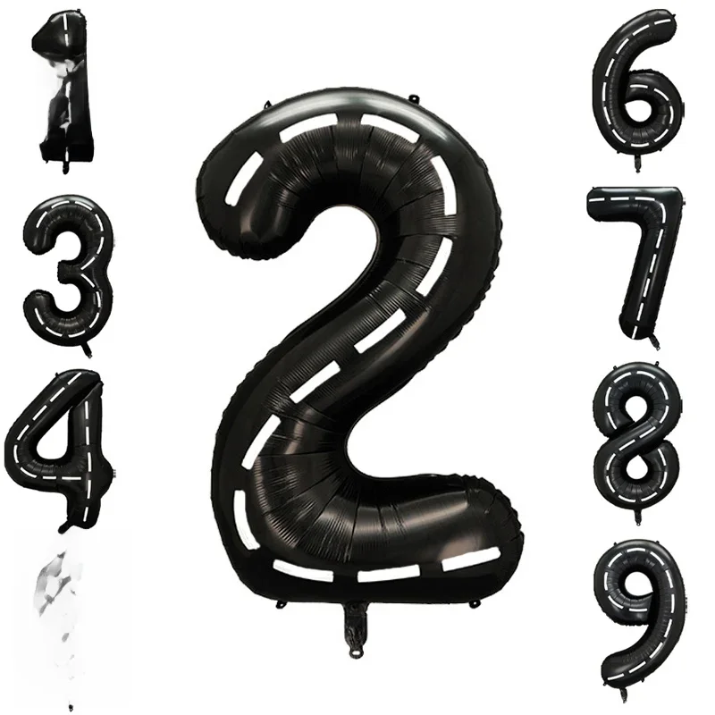 40 pouces voiture de course ballons d'anniversaire grand noir numéro 1 2 3 4 5 6 7 8 9 ballon en aluminium pour enfants anniversaire voiture de course fête décor Suppl