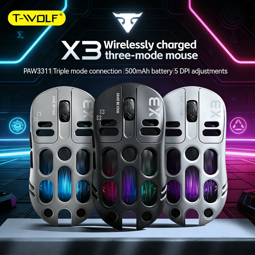 

Multi-Device Gaming Mouse X3 PAW3311 Tri-Mode Bluetooth 2.4G Wired Wireless Lightweight RGB Backlit Macro Mouse for PC PS4 Xbox