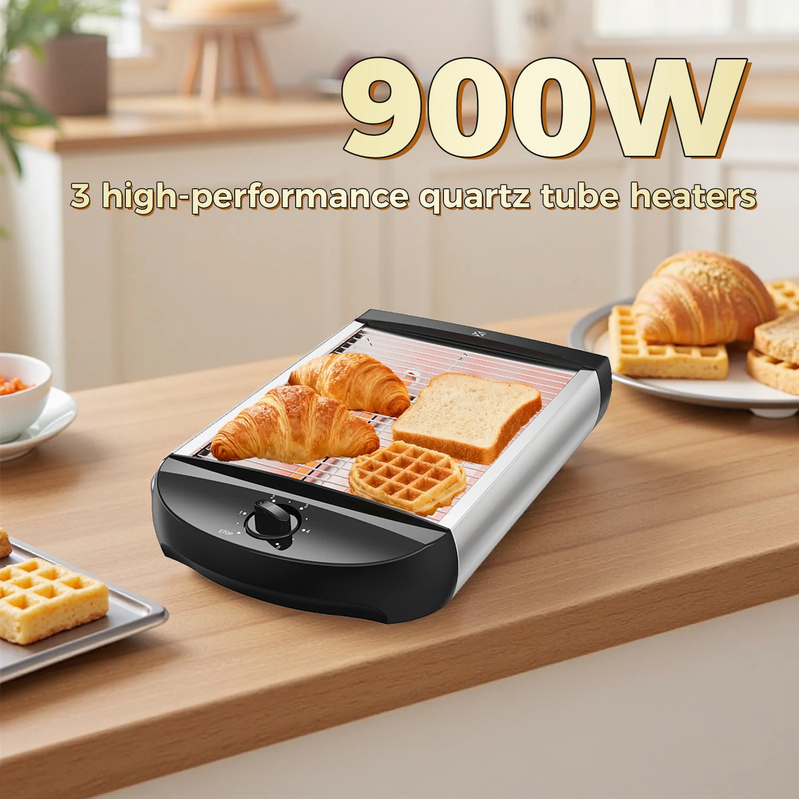 Tostadora eléctrica 900W 4 rebanadas 5 niveles de tostado Tostadora de acero inoxidable con bandeja de migas extraíble