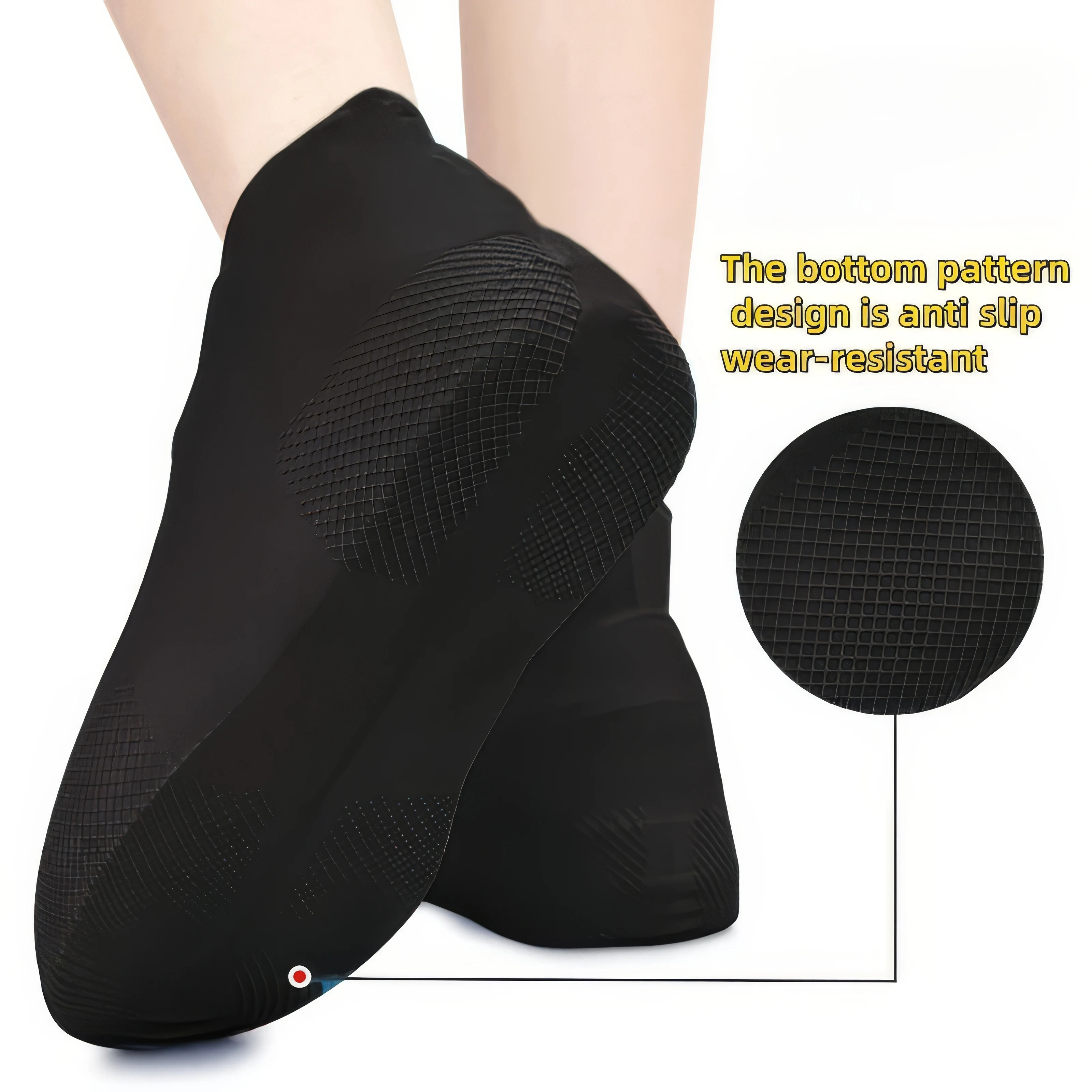 1/2 حذاء مطر من اللاتكس غطاء حذاء مقاوم للماء، ألوان أبيض وأسود، مناسب للاستكشاف في الهواء الطلق والاستخدام اليومي #5