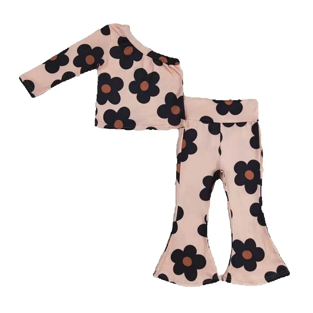

GLP1357 Baby Girls Winter Outfits Long sleeves floral one shoulder top pants girls clothes