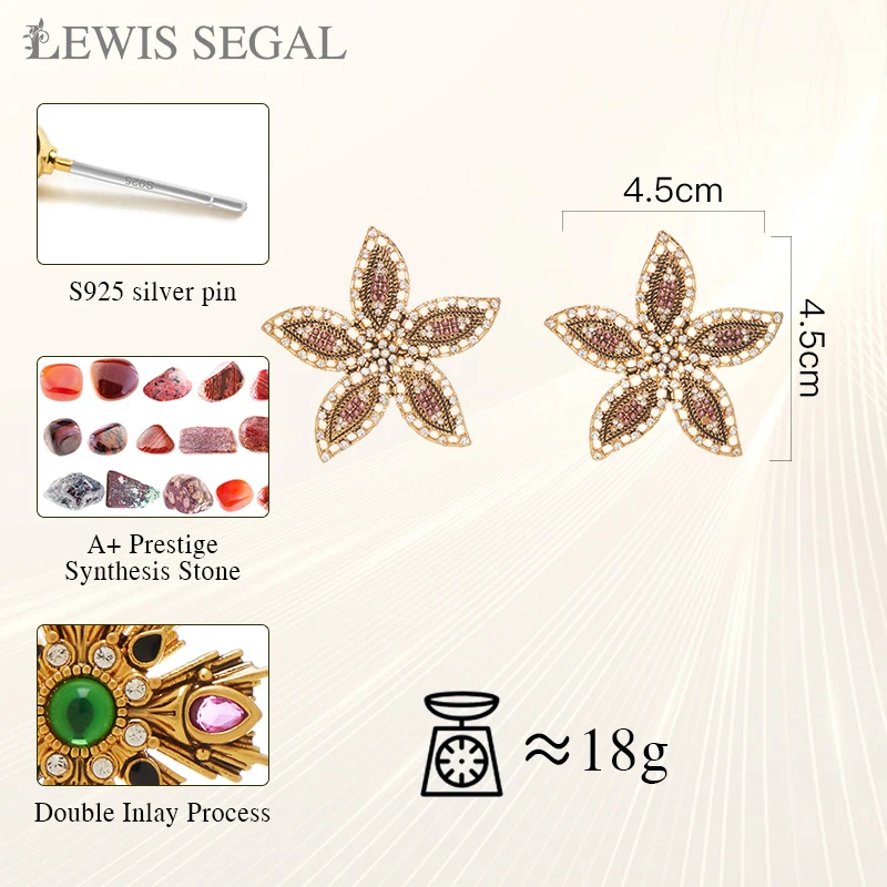 LEWIS SEGAL-Boucles d'oreilles à tige de fleur creuse vintage pour femme, broche trempée, bijoux fins, or 18 carats, étoile de mer, luxe, style médiéval