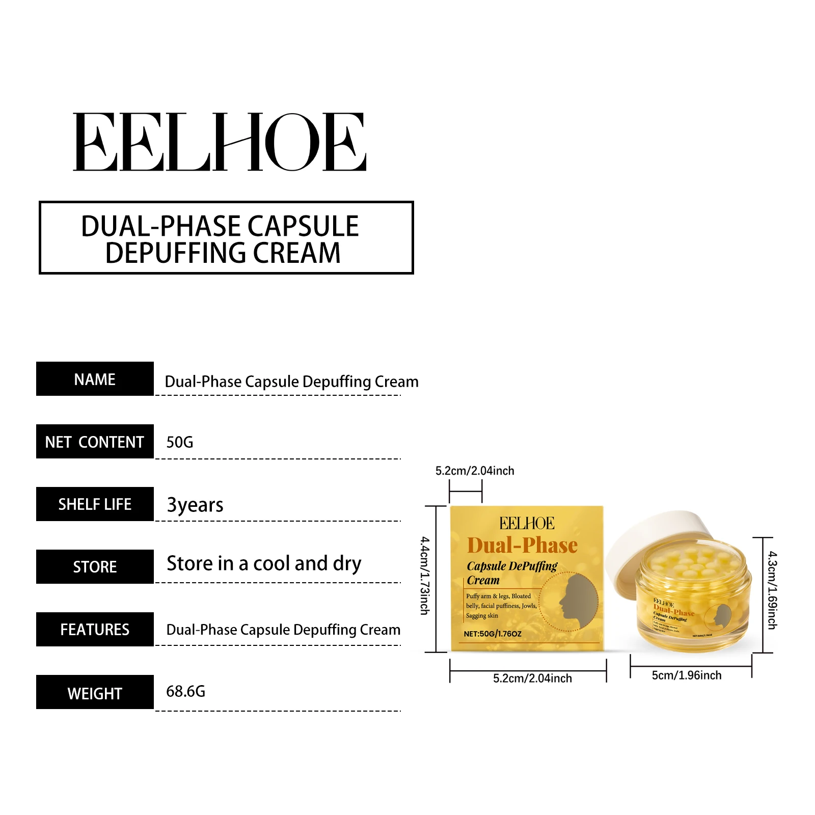 Eelhoe 50g Crema rassodante per il viso Capsule Nutrire la pelle Elastico Rughe lisce Pelle delicata Crema idratante quotidiana per la cura della pelle