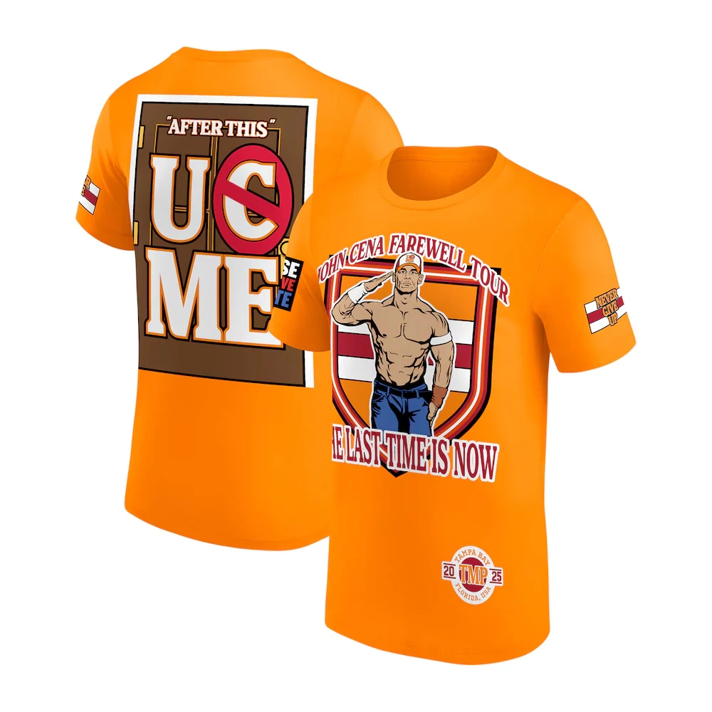 

Мужская оранжевая футболка John Cena Farewell Tour 2025 Tampa, спортивная повседневная быстросохнущая футболка с короткими рукавами, уличная повседневная футболка большого размера