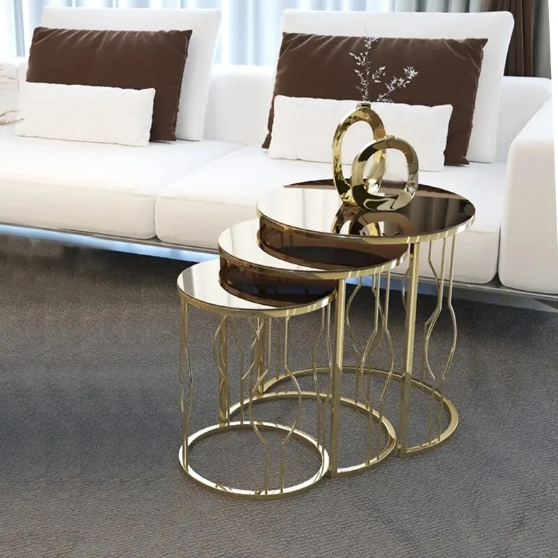 TRIPLE GUSTO ZIGON TABLE GOLD AND SILVER METAL MIRROR GLASS BRONZE SMOKE AND MARBLE PATTERNED TABLE MODELS DECORATIVE STYLE