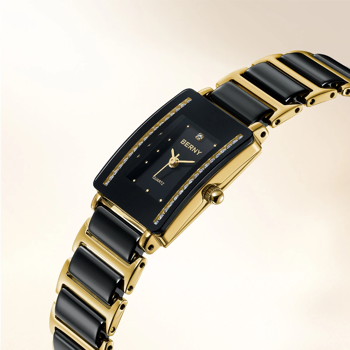 Berny Merk Keramische Vrouwen Quartz Horloge Goud Japan Berny Xv12 Quartz Mode Koper Case Luxe Armband Dames Polshorloge