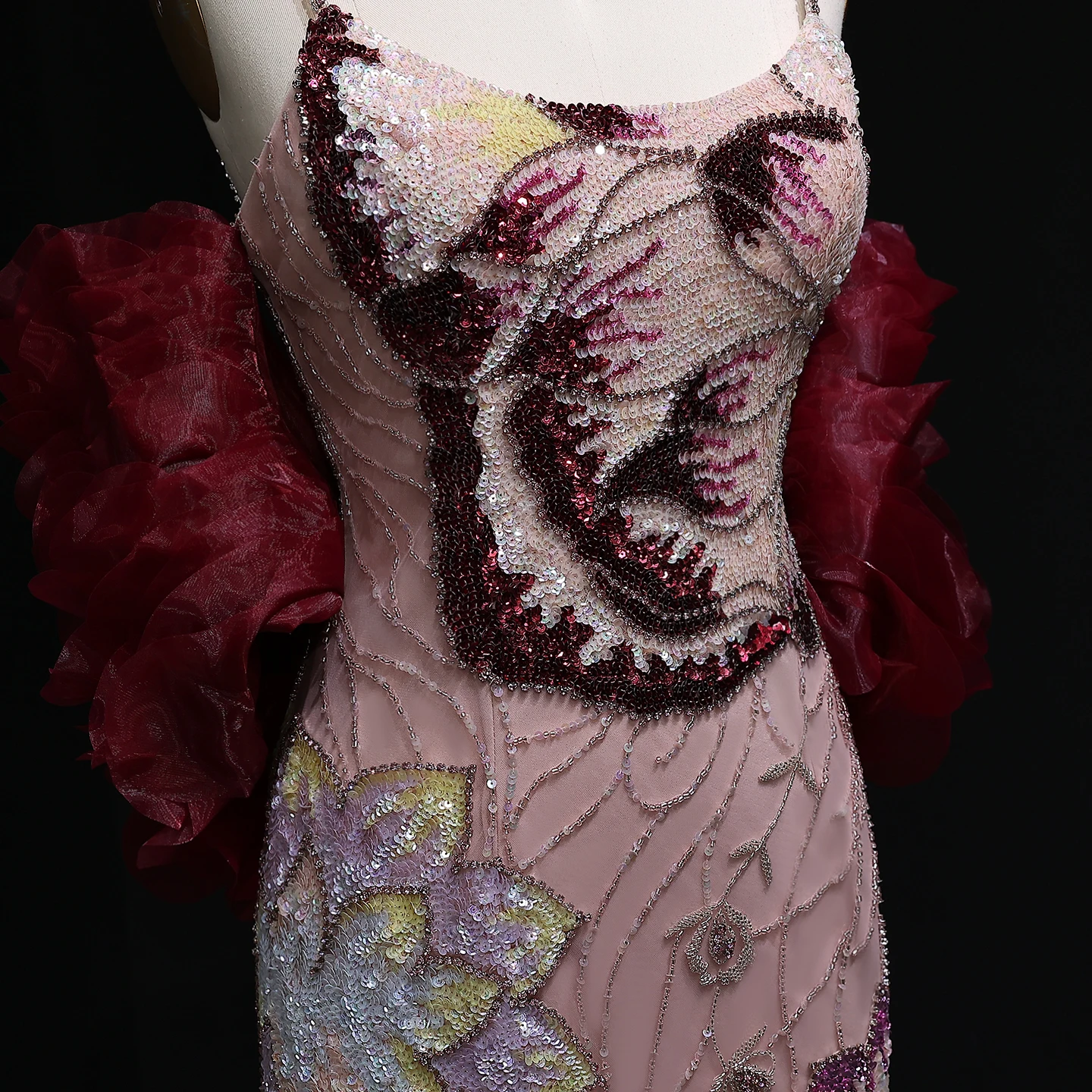 Sharon Said Luxuriöses Rosa Meerjungfrauen-Abendkleid mit Spaghettiträgern und Schal-Cape für Damen, Hochzeit, Party, Ballkleid SS515, Maßanfertigung – Detail 12